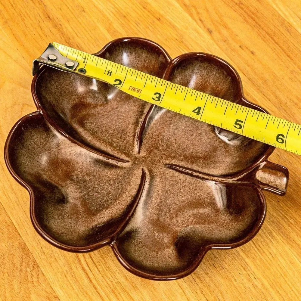 VTG Frankoma Plainsman Brown Satin Four Leaf Clover Ceramic Candy Dish